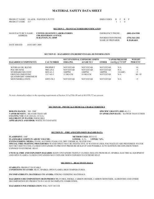 MATERIAL SAFETY DATA SHEET - Ugl.com