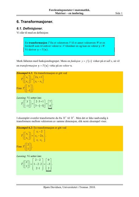 6. Transformasjoner. - Universitetet i TromsÃ¸