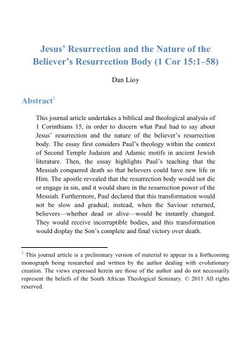 Jesus' Resurrection and the Nature of the Believer's Resurrection ...