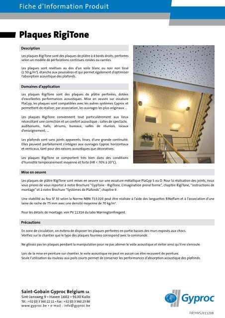 Plaques RigiTone - Gyproc