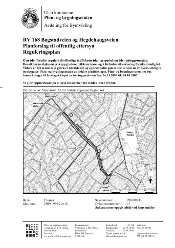 RV 168 Bogstadveien og Hegdehaugsveien Planforslag til offentlig ...