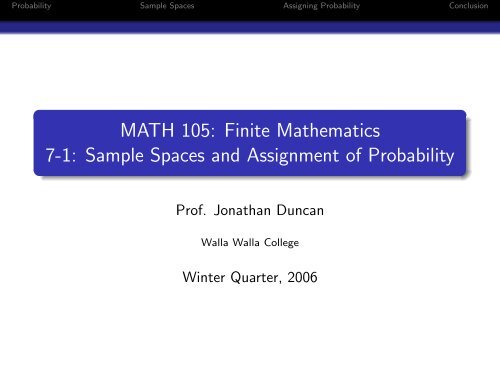 Sample Spaces and Assignment of Probability