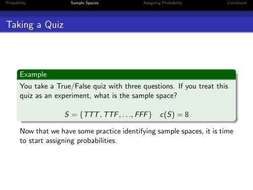 Sample Spaces and Assignment of Probability