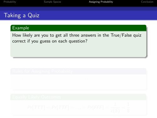 Sample Spaces and Assignment of Probability