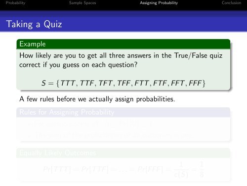 Sample Spaces and Assignment of Probability