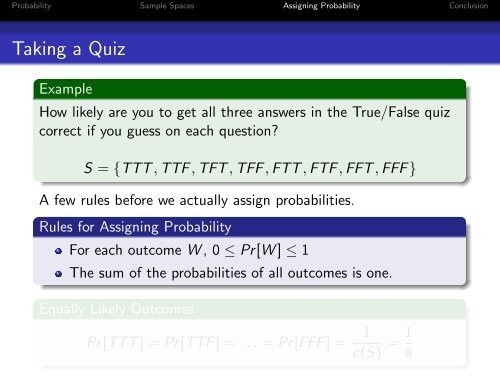 Sample Spaces and Assignment of Probability