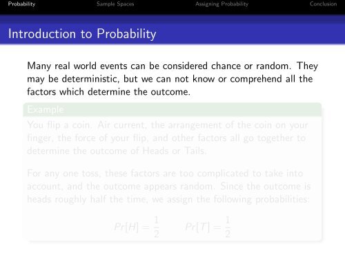 Sample Spaces and Assignment of Probability