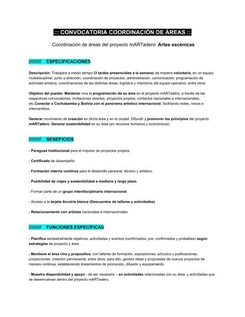 CONVOCATORIA-Coordinacion-Artes Escenicas ... - mARTadero