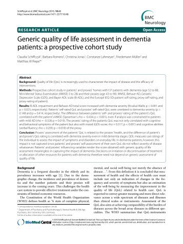 Generic quality of life assessment in dementia ... - TimeOut intensiva