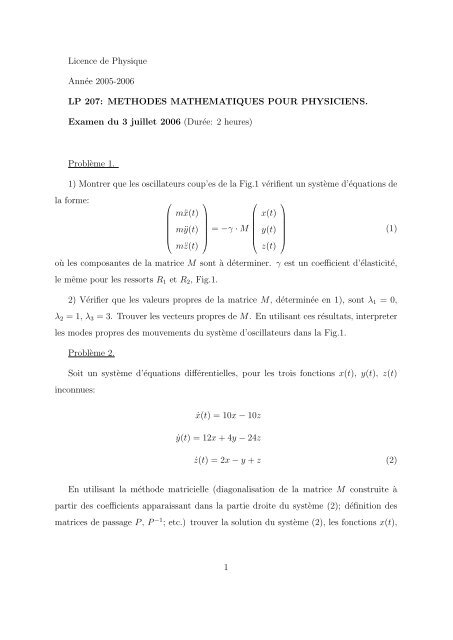 Licence de Physique AnnÃ©e 2005-2006 LP 207: METHODES ... - lpthe