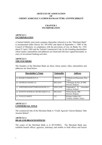 ARTICLES OF ASSOCIATION - Crédit Agricole CIB