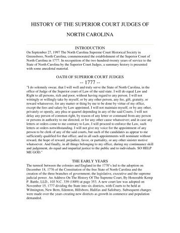 history of the superior court judges of north carolina -- 1777