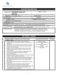 POSITION DESCRIPTION (SALES) KEY RESULT AREAS