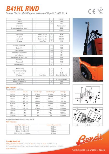 J1923 Bendi B41HL Datasheet - Forktruck Solutions Ltd.