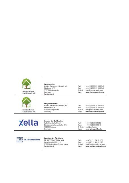 IBU Institut Bauen und Umwelt e.V. - Ytong