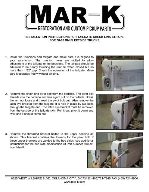 Tailgate Link Assembly Instructions - Mar-K