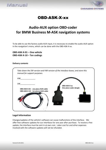 OBD-ASK-X-xx Audio-AUX option OBD-coder for BMW Business M ...