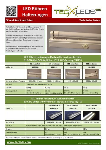 LED RÃ¶hren Halterungen und Feuchtraumbalken - Tecleds