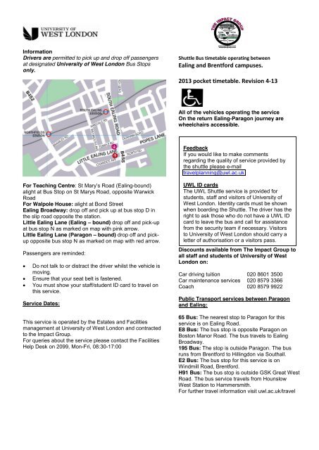 shuttle timetable - University of West London