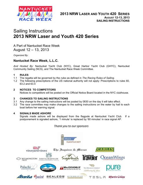 Sailing Instructions 2013 NRW Laser and Youth 420 Series