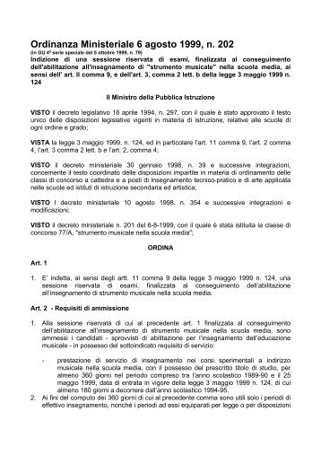 Ordinanza Ministeriale 6 agosto 1999, n. 202 - Ufficio scolastico ...
