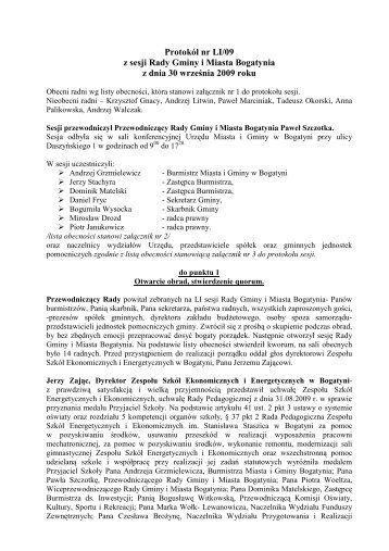 Protokół nr LI/09 - Biuletyn Informacji Publicznej, Urząd Miasta i ...
