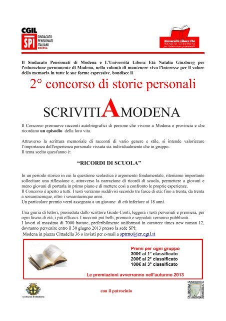 2Â° concorso di storie personali SCRIVITIAMODENA - CGIL Modena