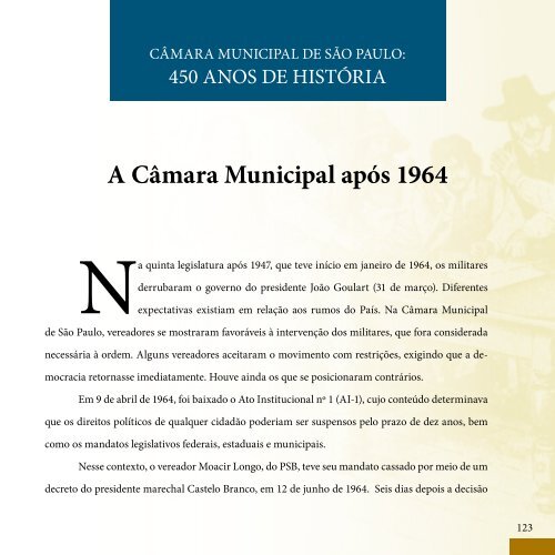 cÃ¢mara municipal de sÃ£o paulo: 450 anos de histÃ³ria - Governo do ...