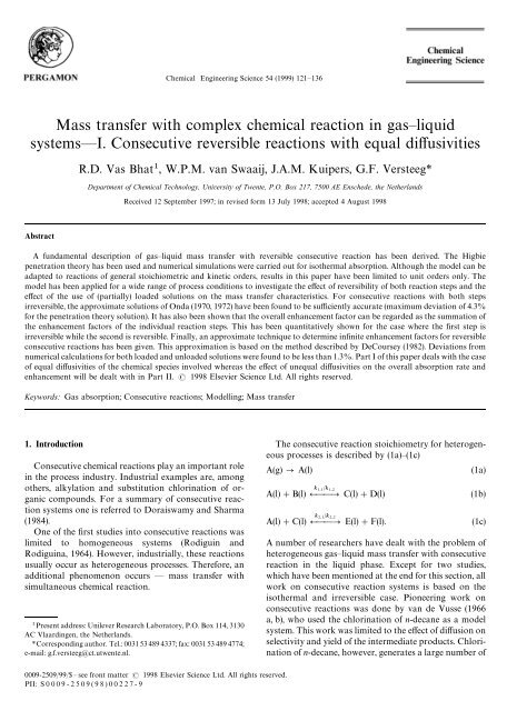 Mass transfer with complex chemical reaction in gas—liquid ... - ITM