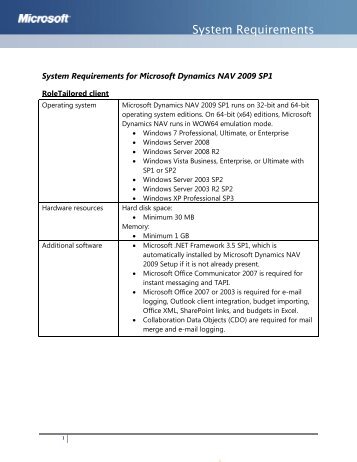 System Requirements for Microsoft Dynamics NAV 2009 - BSS-IT