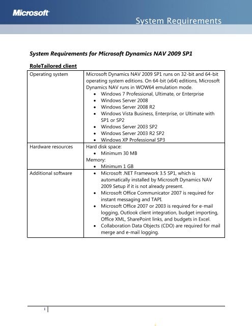 dynamics nav 2009 r2 system requirements dynamics nav 2009 r2 system requirements