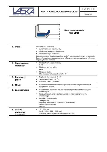 KARTA KATALOGOWA PRODUKTU Uszczelnienie waÅu UW-CP21 ...