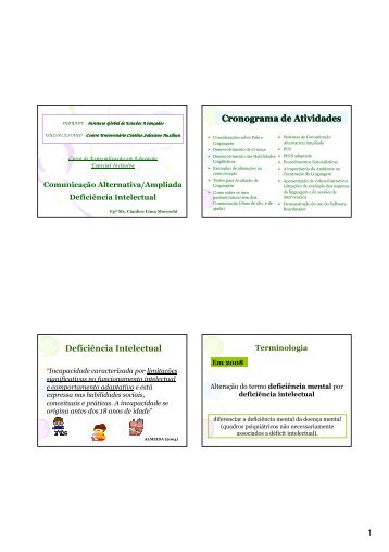 1 Cronograma de Atividades DeficiÃªncia Intelectual - unisalesiano