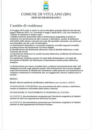 Cambio Residenza - Comune di Vitulano