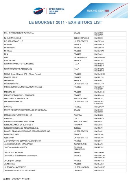 LE BOURGET 2011 - EXHIBITORS LIST - J2C Communication