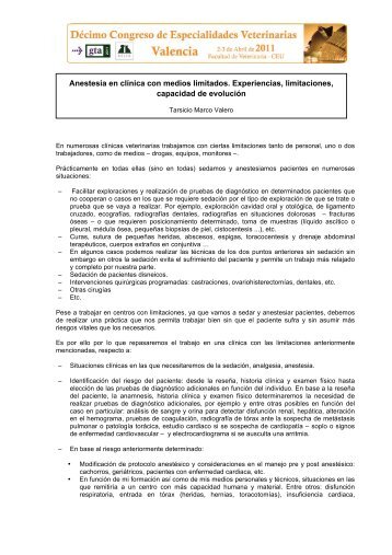 Anestesia en clÃ­nica con medios limitados. Experiencias ... - Avepa