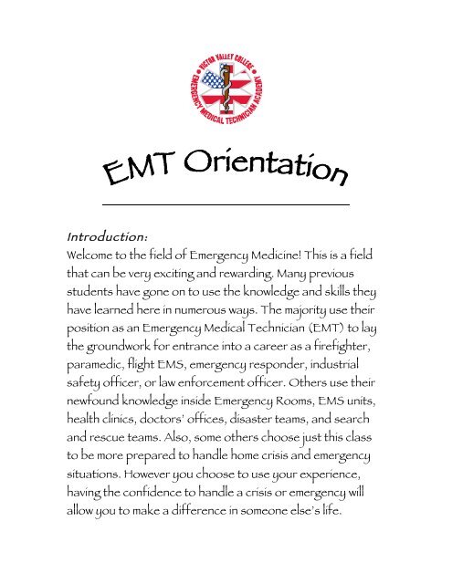 EMT Orientation - Online (click here for pdf document) - Victor Valley ...