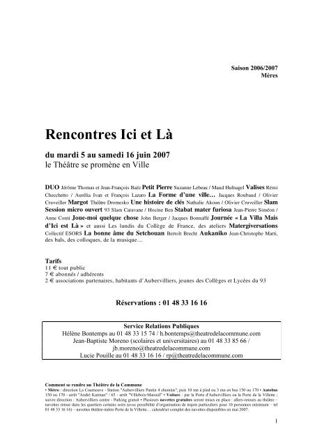 Rencontres Ici et LÃ  - ThÃ©Ã¢tre de la Commune