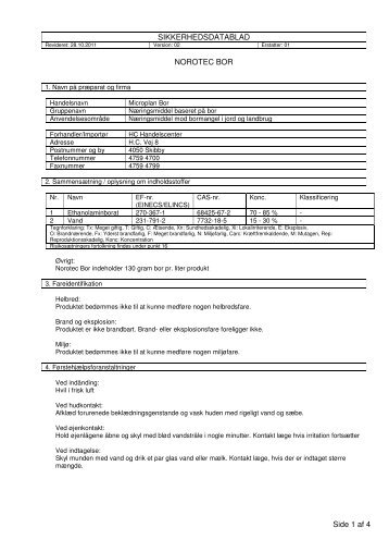 SIKKERHEDSDATABLAD NOROTEC BOR Side 1 af 4