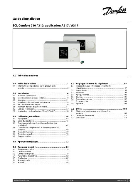 Guide d'installation ECL Comfort 210 / 310, application A217 / A317