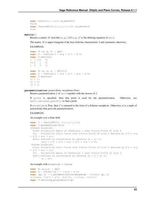 Sage Reference Manual: Elliptic and Plane Curves - Mirrors