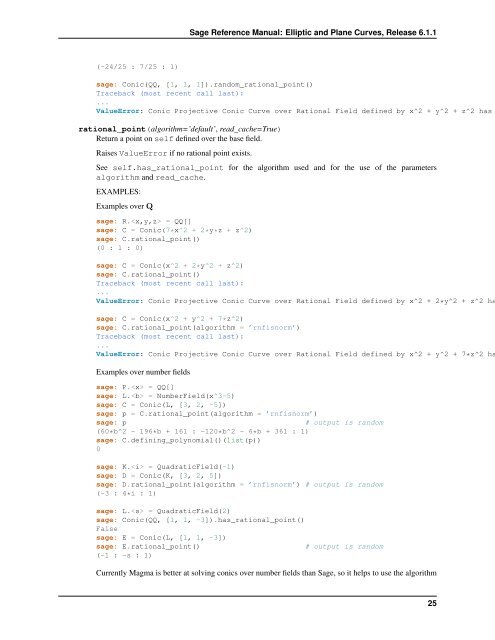 Sage Reference Manual: Elliptic and Plane Curves - Mirrors