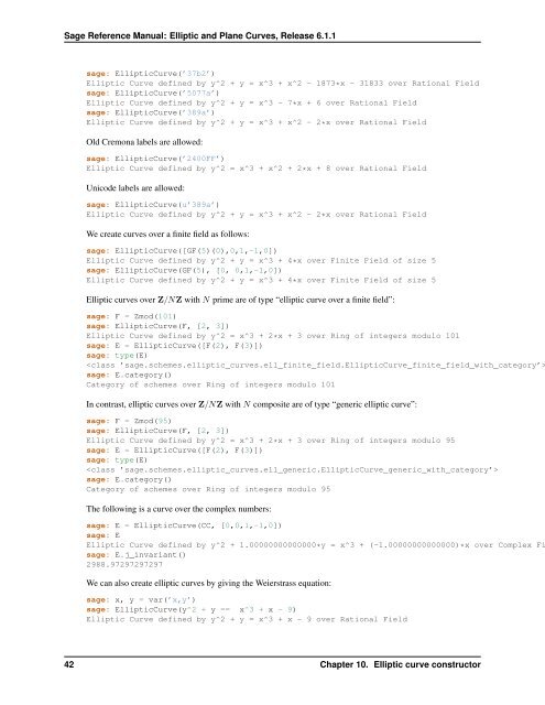 Sage Reference Manual: Elliptic and Plane Curves - Mirrors