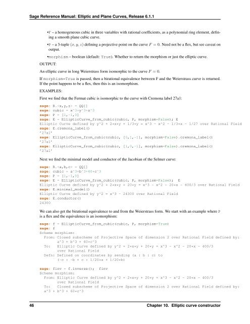 Sage Reference Manual: Elliptic and Plane Curves - Mirrors