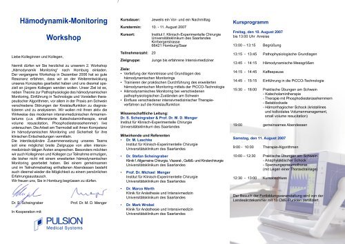 Hämodynamik-Monitoring Workshop - PULSION Medical Systems SE