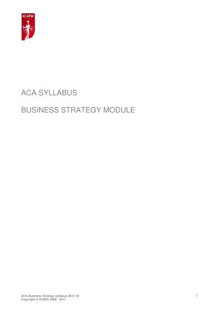 ACA | Business Strategy module syllabus 2012 | ICAEW