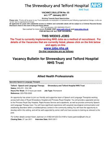 Vacancy Bulletin for Shrewsbury and Telford Hospital NHS Trust