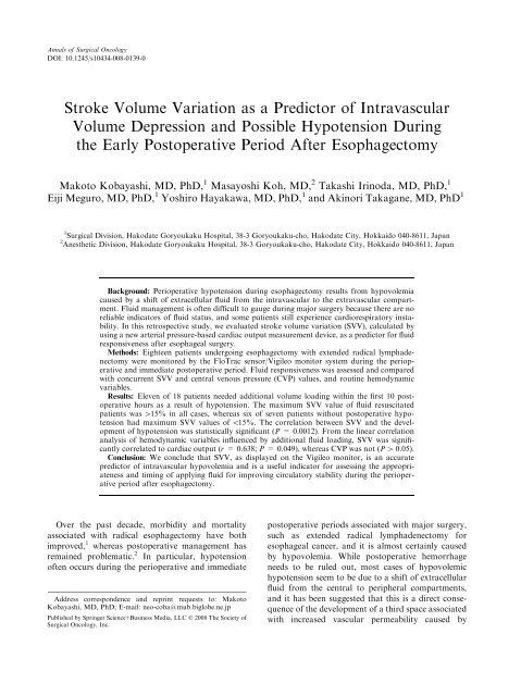 Stroke Volume Variation as a Predictor of Intravascular Volume ...