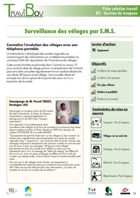 Travibov Fiches solutions travail en Ã©levages Bovins ... - Web-agri