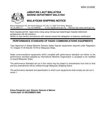 JABATAN LAUT MALAYSIA MALAYSIAN SHIPPING NOTICE